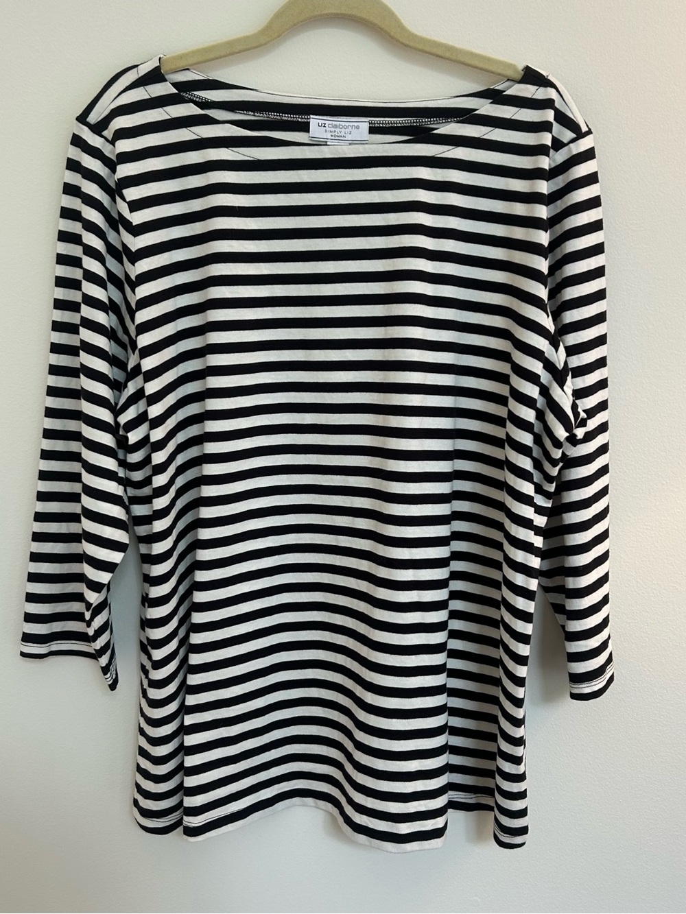 Liz Claiborne plus size 2X organic cotton boat, neck, black white striped top